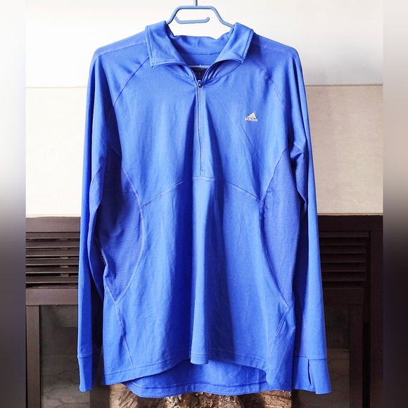 Adidas Blue Climalite 1\4 Zip Sweatshirt Long Sleeve Mock Neck, men's Size L - Picture 2 of 12